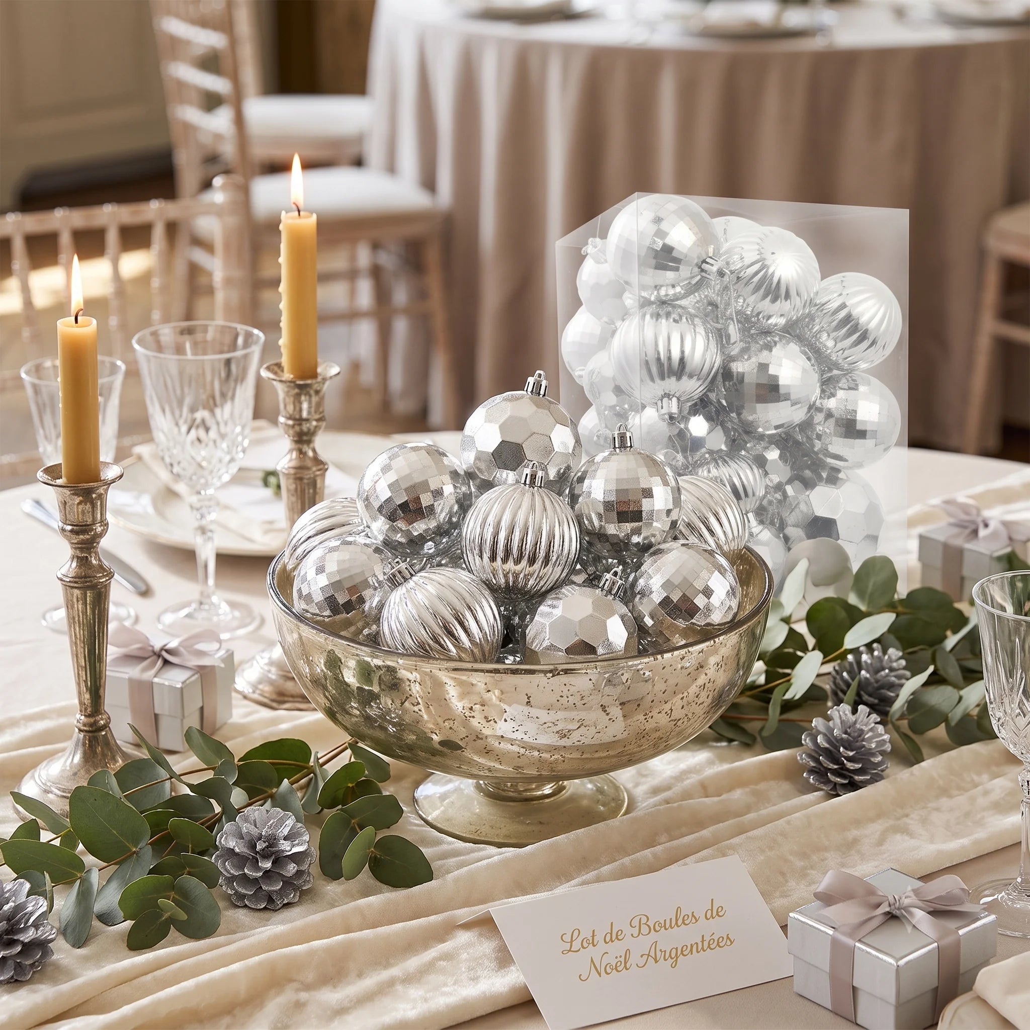 Lot de Boules de Noël Argentées