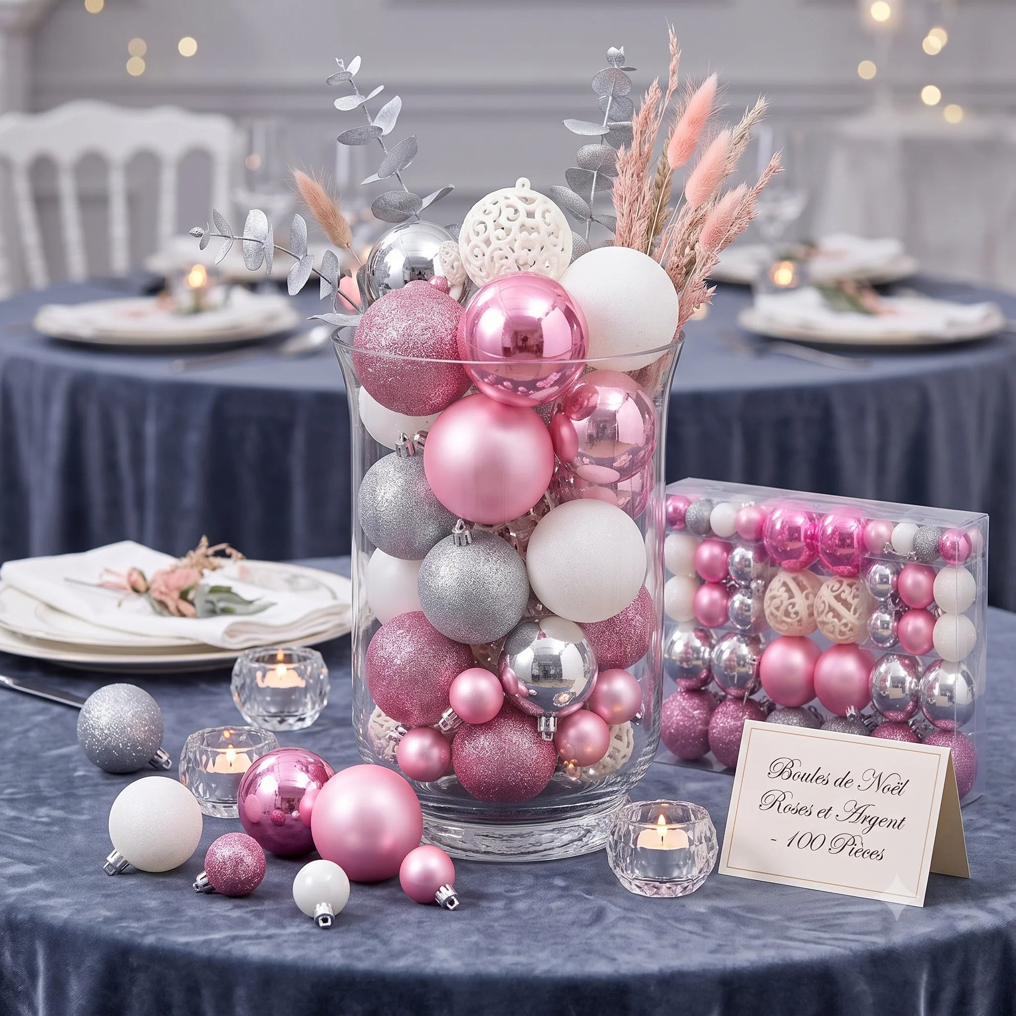 Boules de Noël Roses et Argent