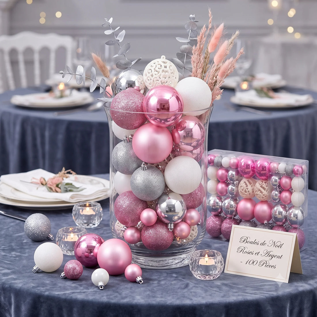 Boules de Noël Roses et Argent