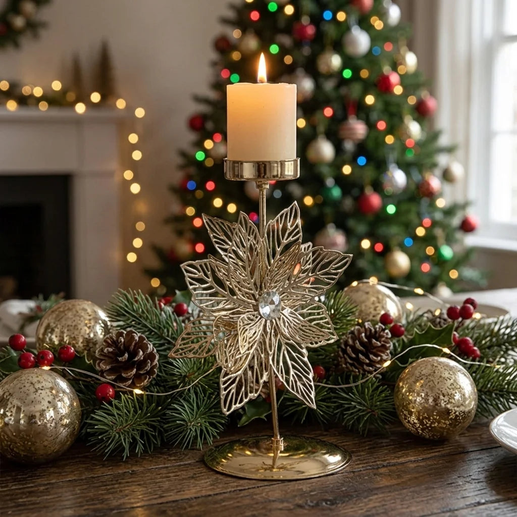 Bougeoir en Métal Fleur de Noël