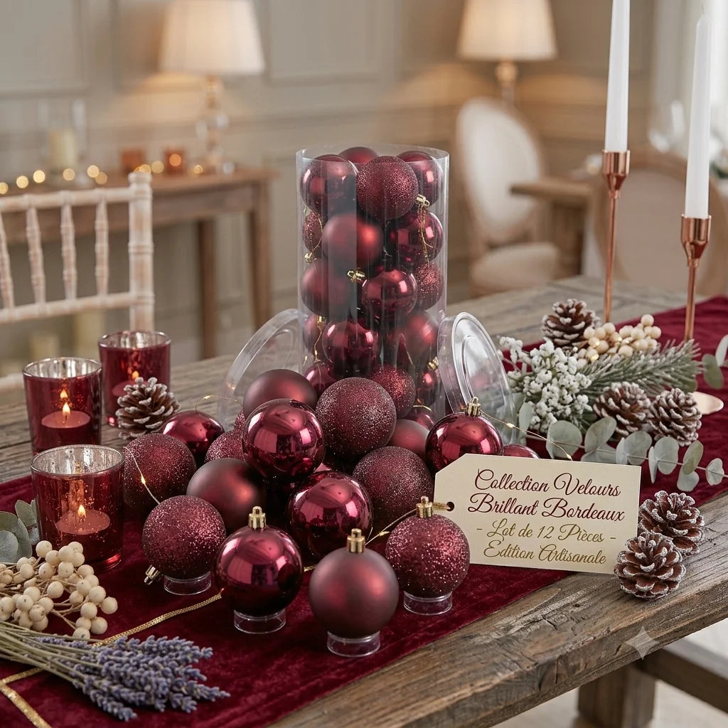 Lot de Boules de Noël Bordeaux