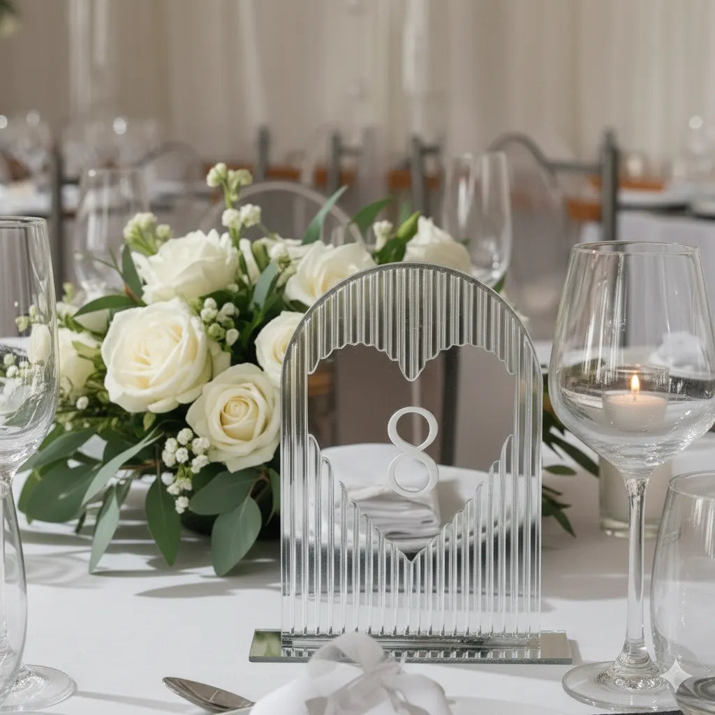 Numéro de Table Mariage Miroir à Cœur Romantique