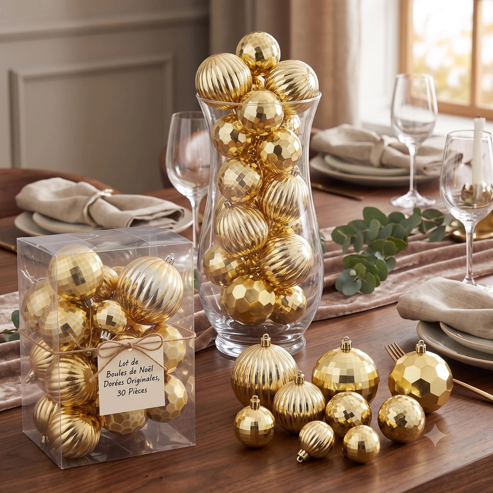 Lot de Boules de Noël Dorées Originales