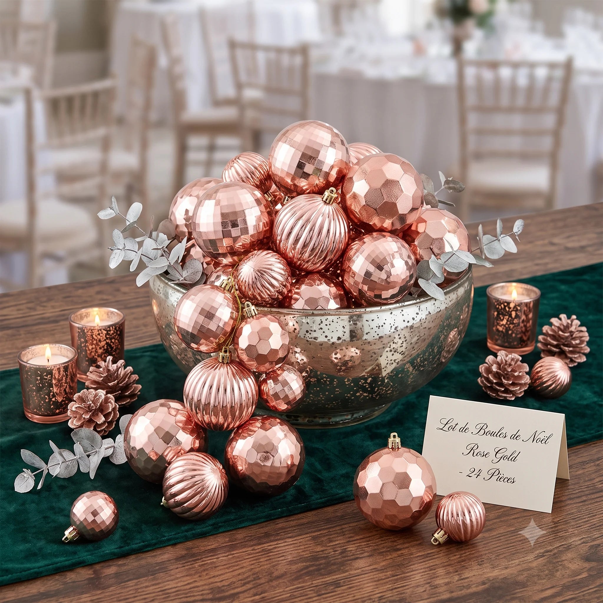 Lot de Boules de Noël Rose Gold