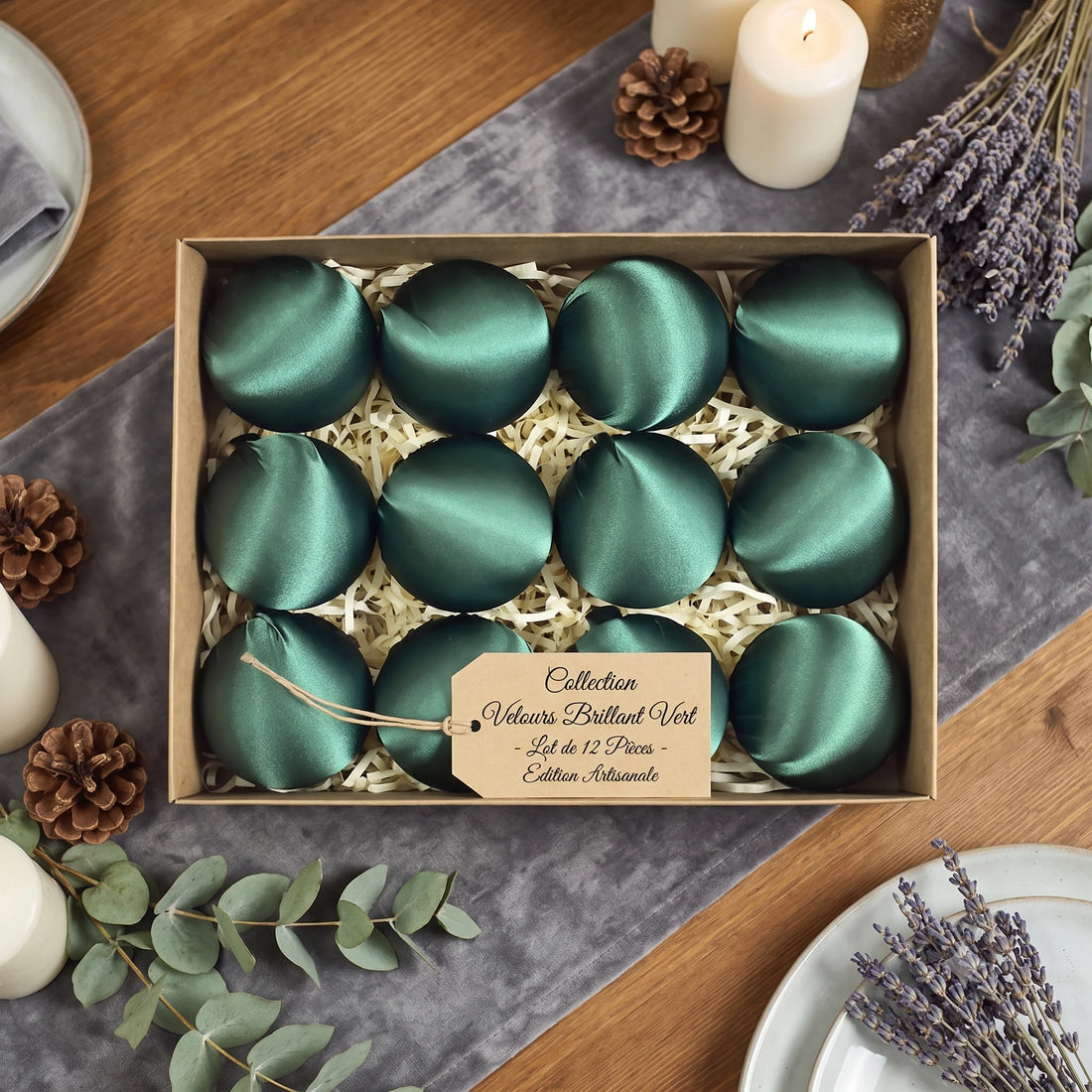 Boules de Noël en Velours Brillant Vert