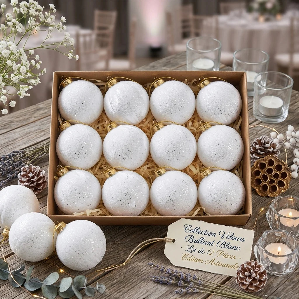 Boules de Noël en Velours Brillant Blanc