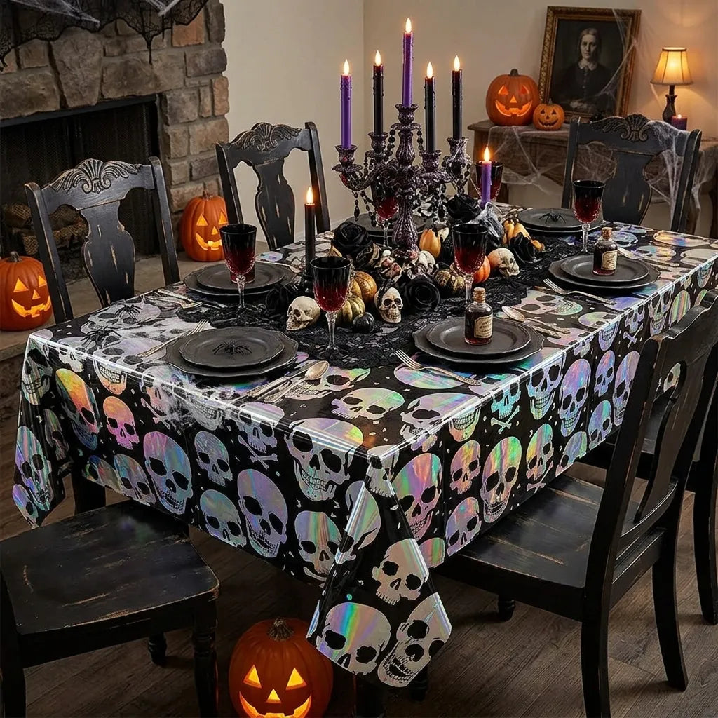 Nappe Noir et Argenté Crâne Halloween