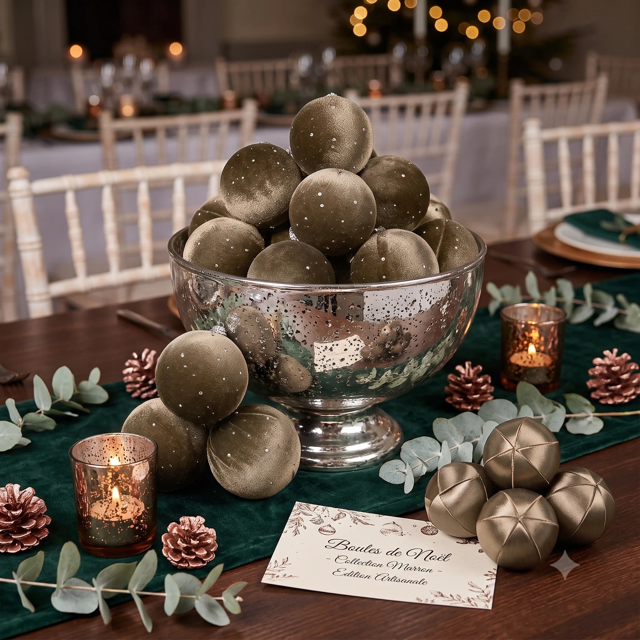 Boules de Noël en Velours Brillant Marron