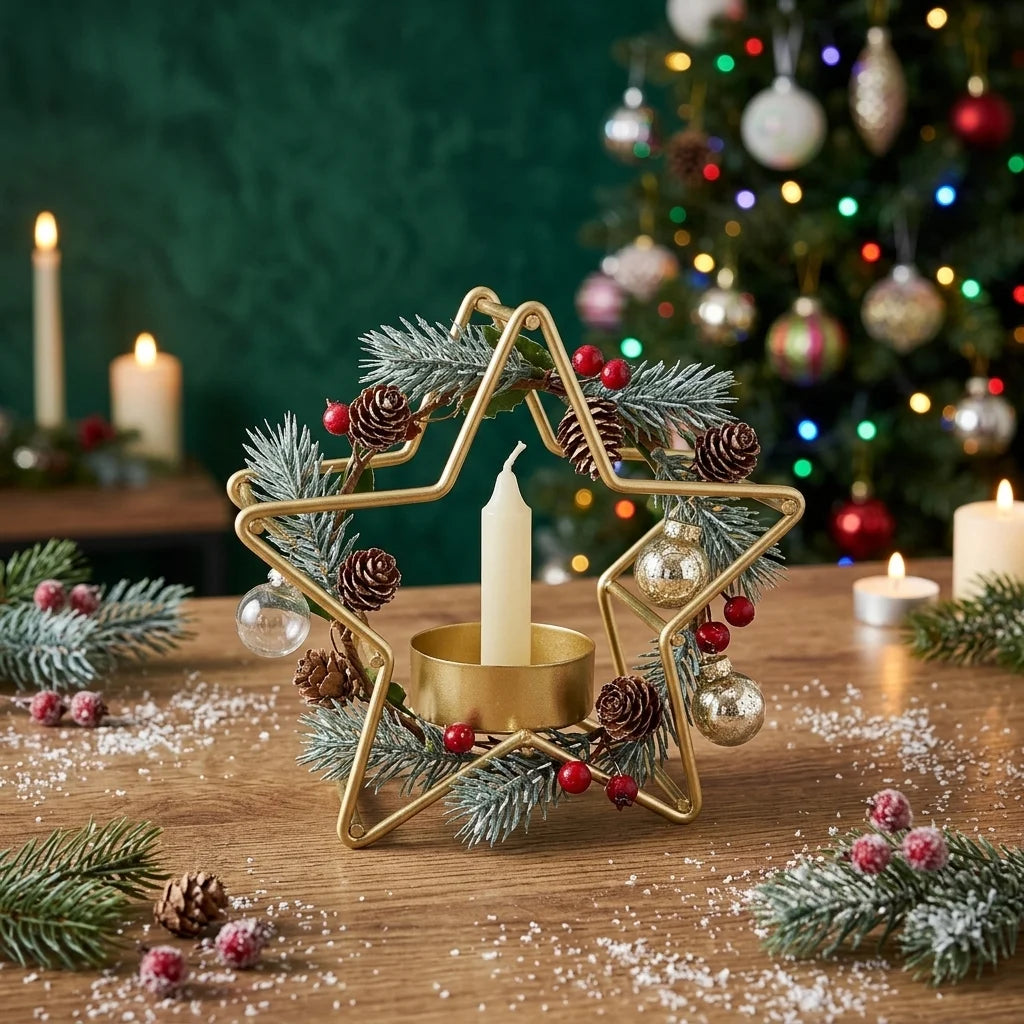 Bougeoir Table Noël Etoile Doré