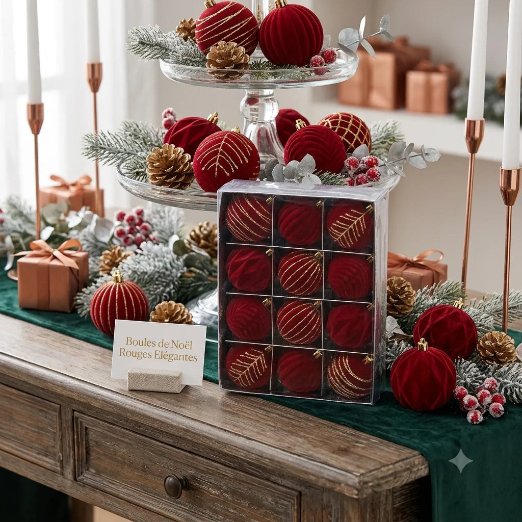Lot de Boules de Noël Rouges Elégantes