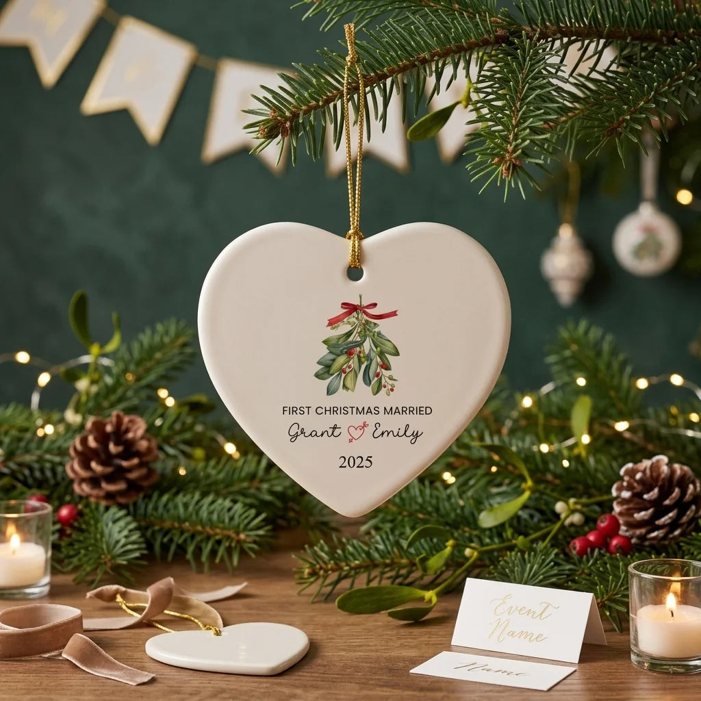 Boule Noël Cœur en Céramique à Personnaliser