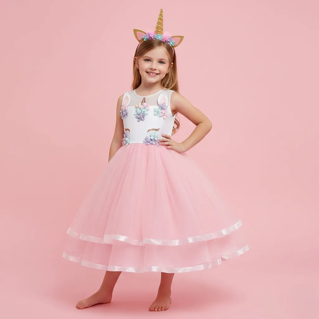 Robe Bouffante Rose Licorne Fille