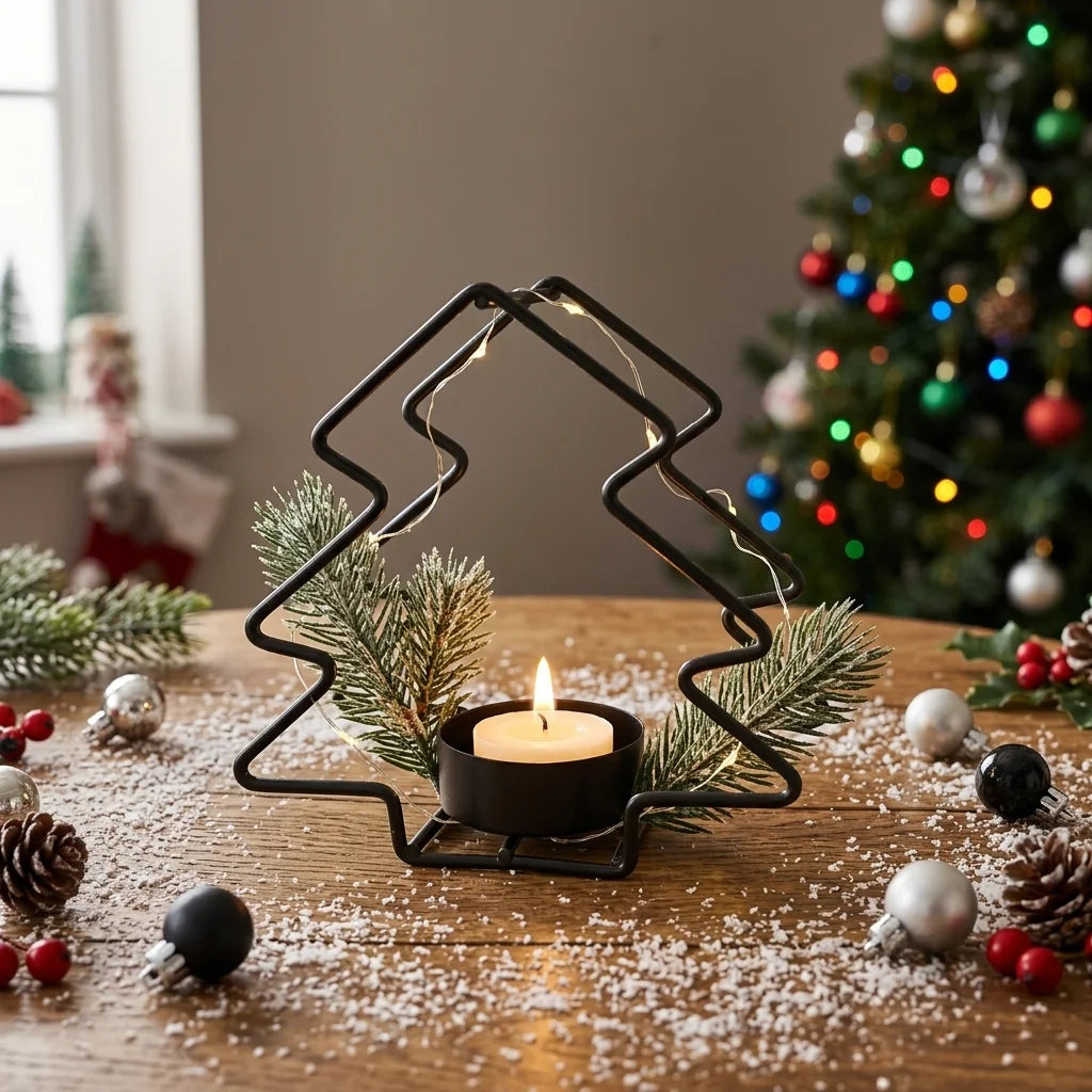 Bougeoir Table Noël Sapin Noir