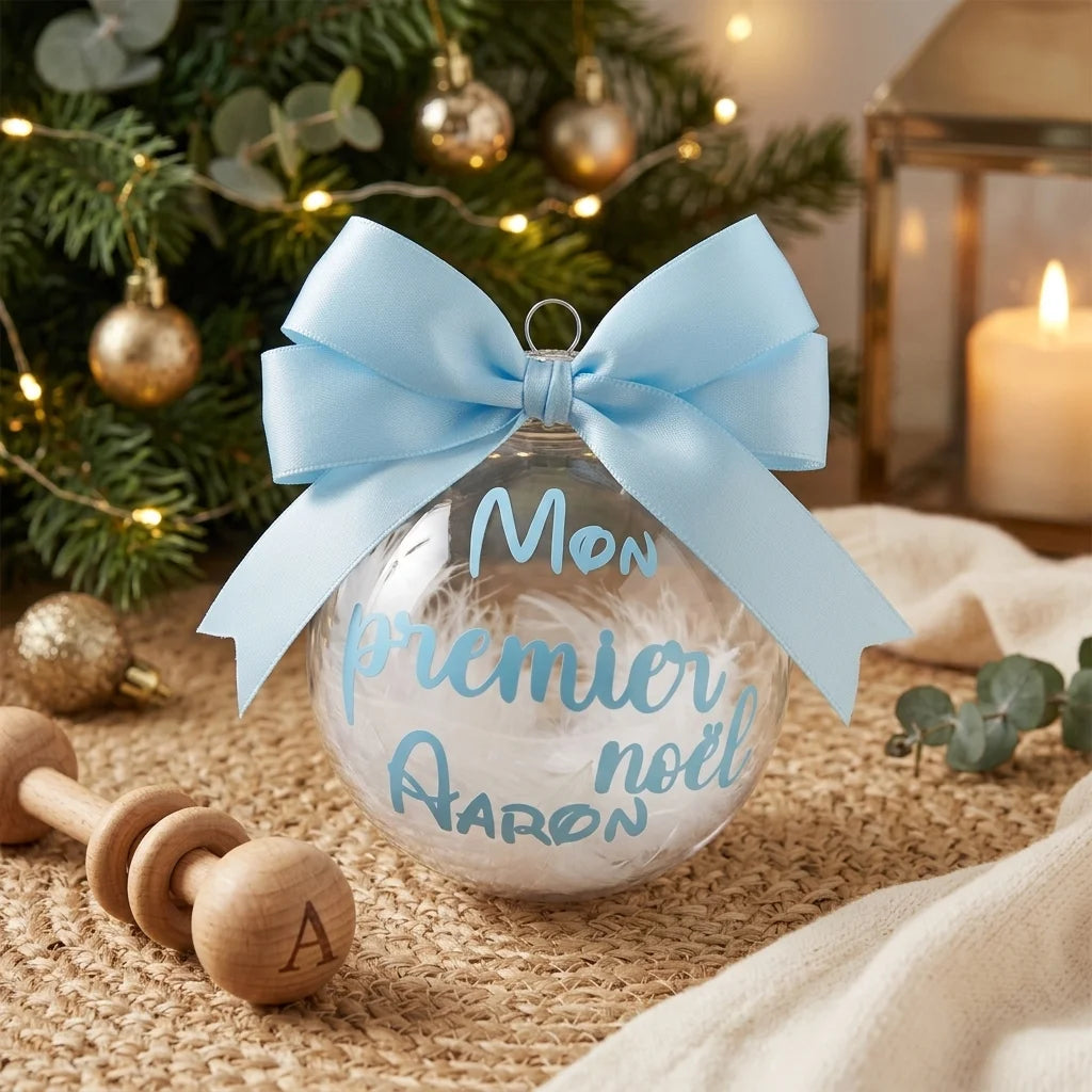 Boule Premier Noël Personnalisée Bleue