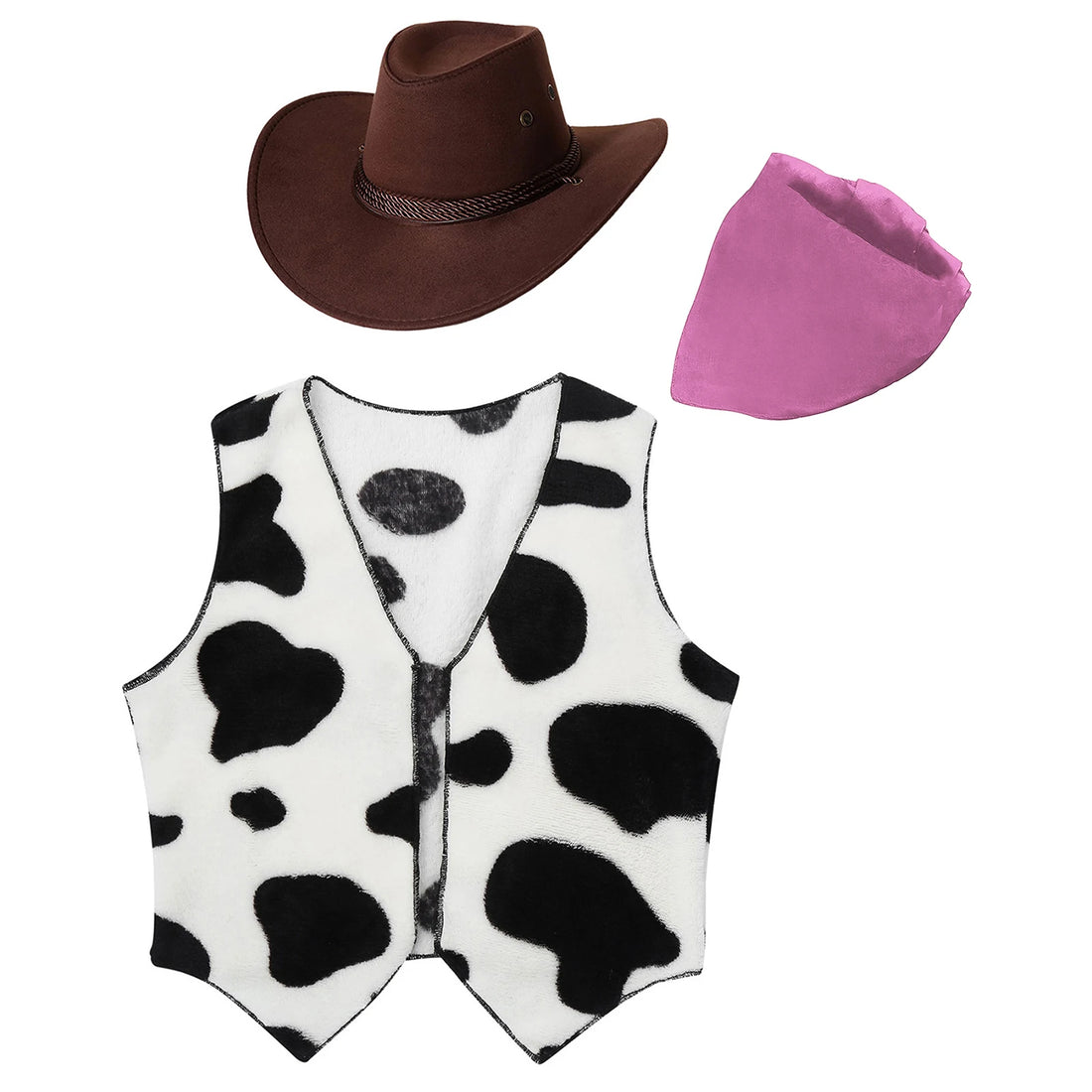 Gilet Cowboy Imprimé Vache Accessoirisé Enfant Rose