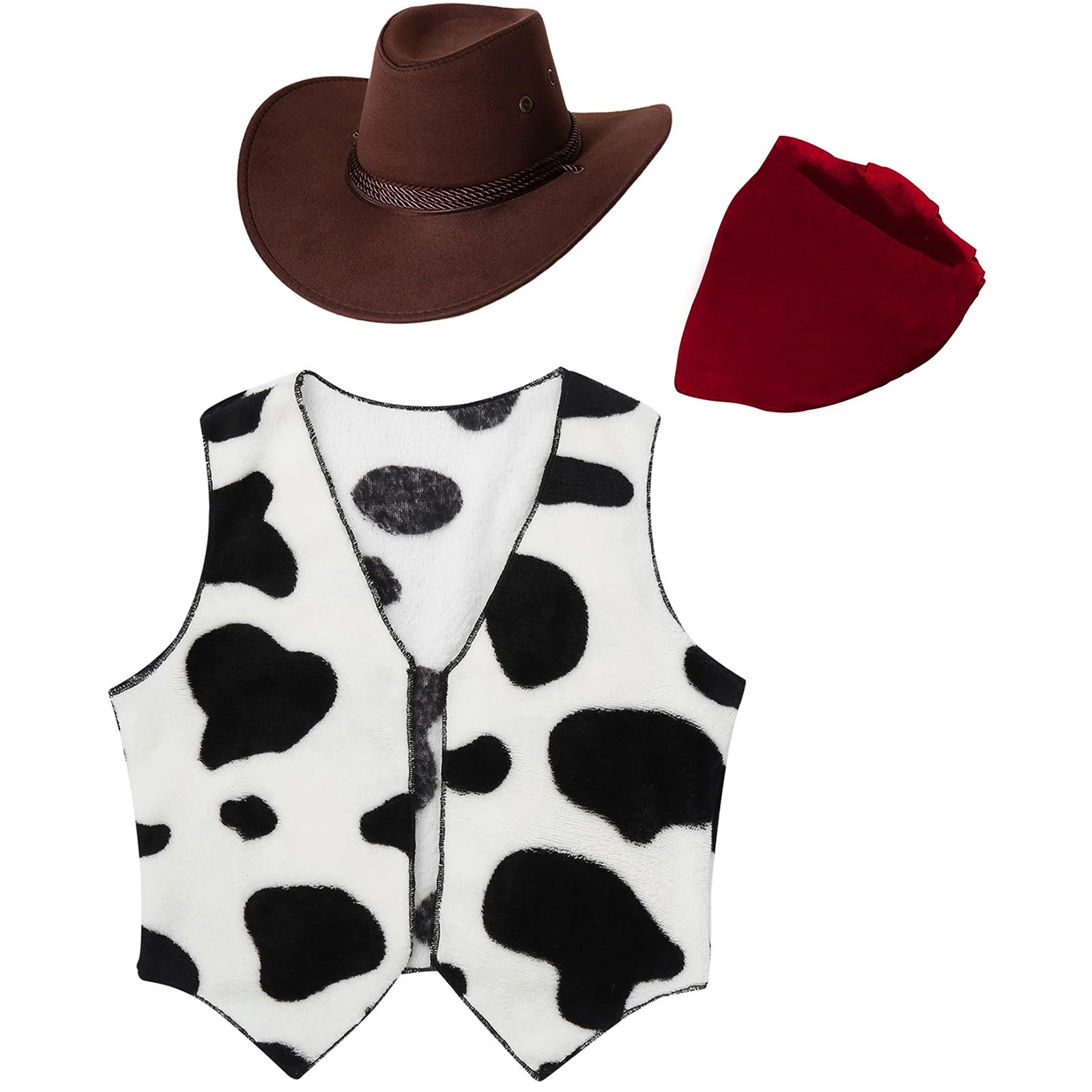 Gilet Cowboy Imprimé Vache Accessoirisé Enfant Rouge