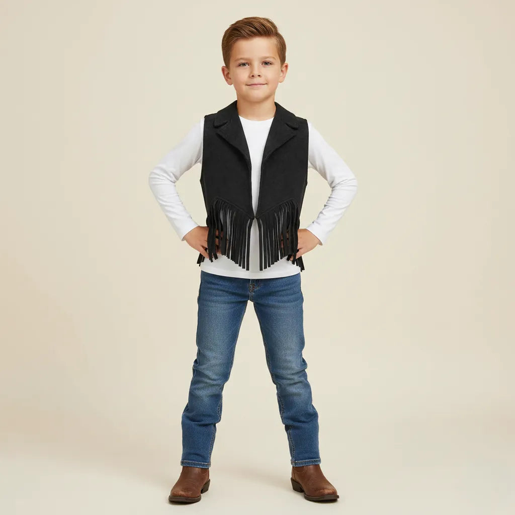 Gilet Cowboy en Daim Noir Enfant