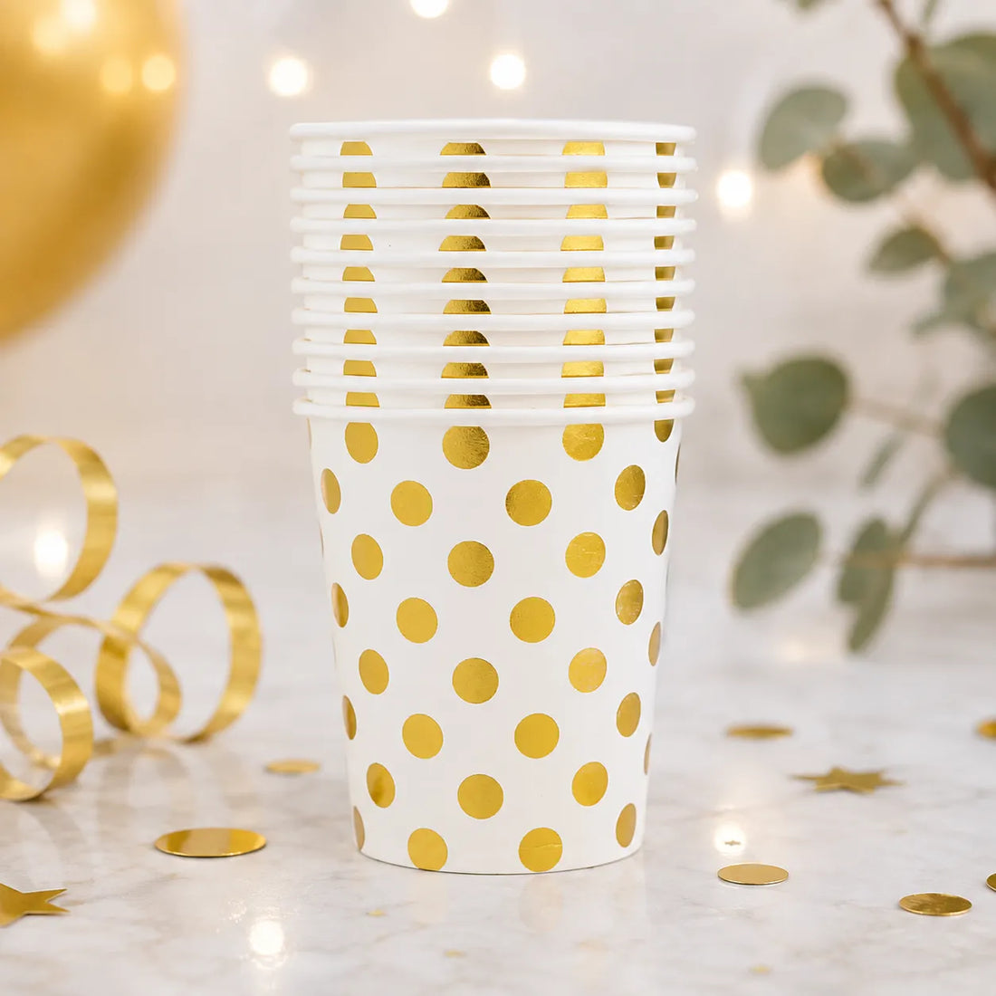 Gobelet Blanc à Pois Dorés Beau