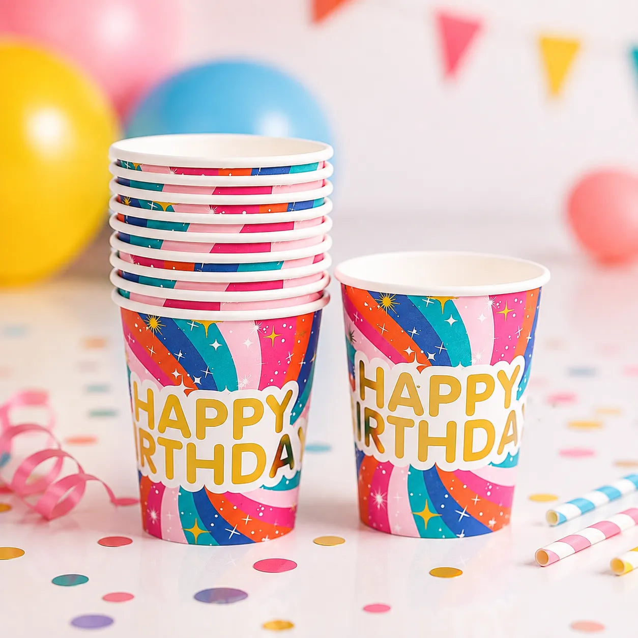 Gobelet Happy Birthday Coloré Pratique