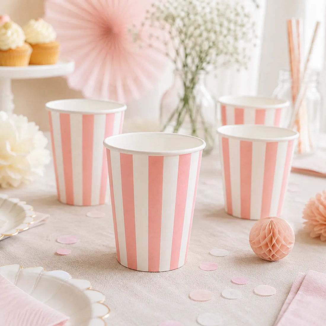 Gobelet Jetable Rayé Rose Kawai