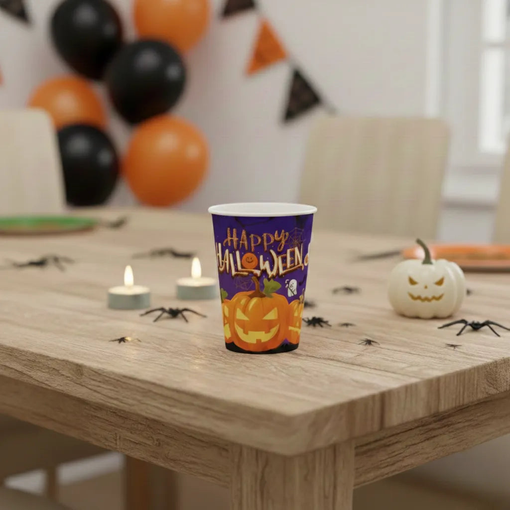 Gobelet happy halloween violet imprimé citrouilles original