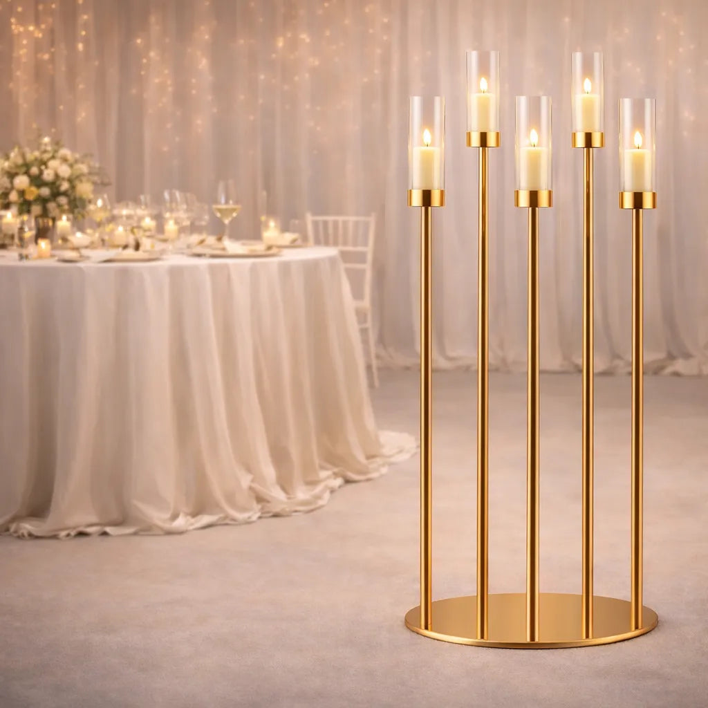 Grand Bougeoir Doré à 5 Bras