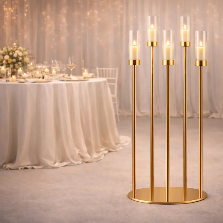 Grand Bougeoir Doré à 5 Bras