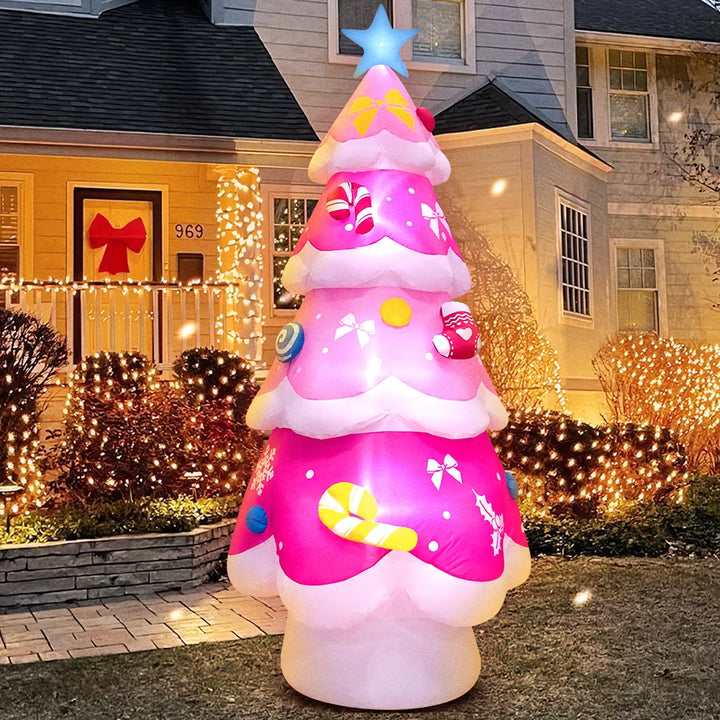 Grand Sapin de Noël Rose Gonflable