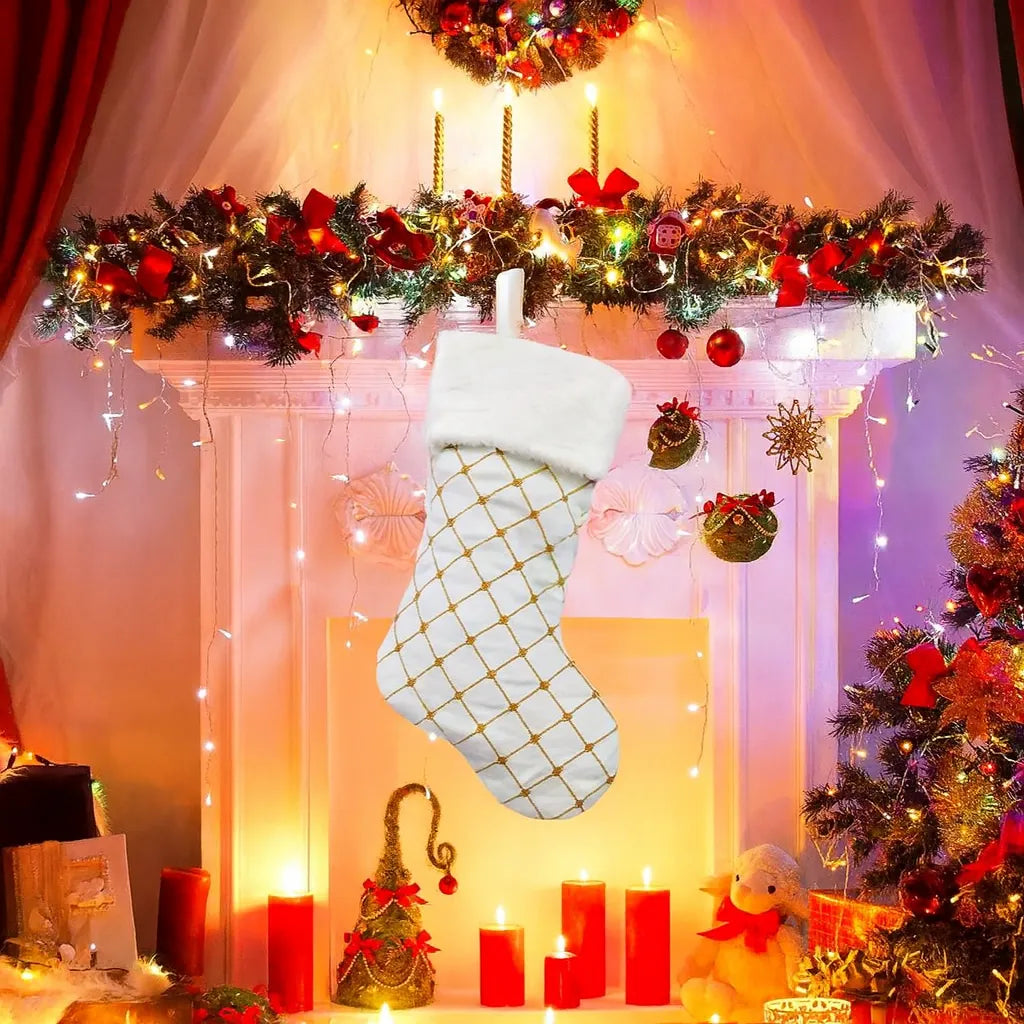 Grande Chaussette de Noël Blanche 