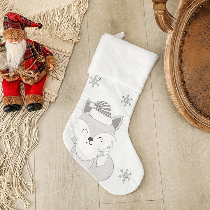 Grande Chaussette de Noël Blanche à Motifs