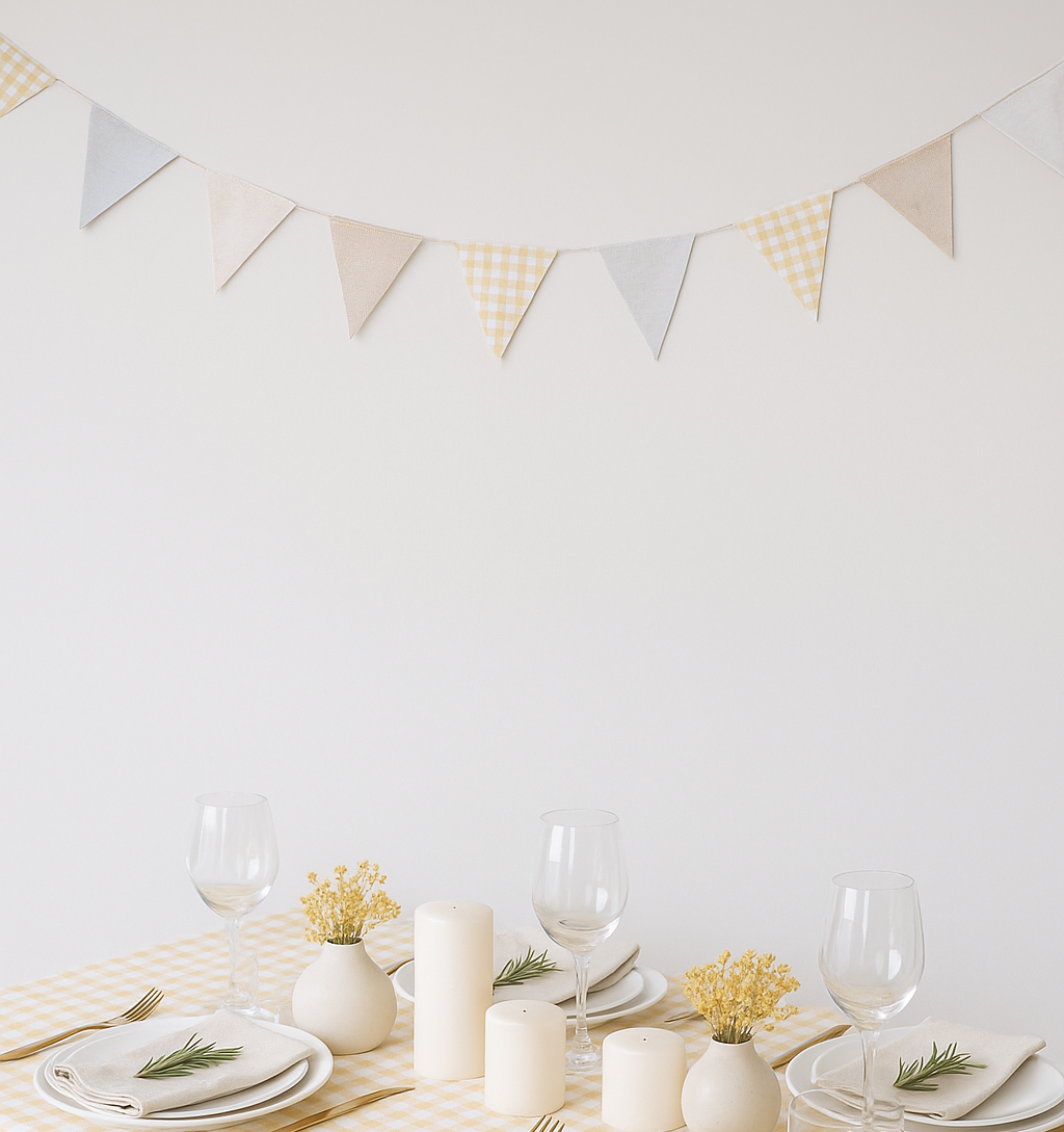 Guirlande Anniversaire Carreaux Beiges-Blancs