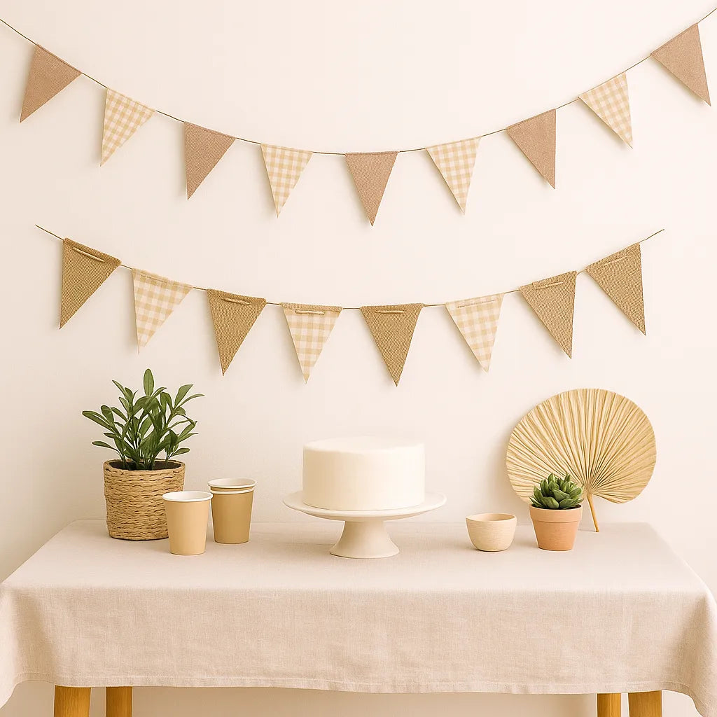 Guirlande Anniversaire Carreaux Beiges-Marrons