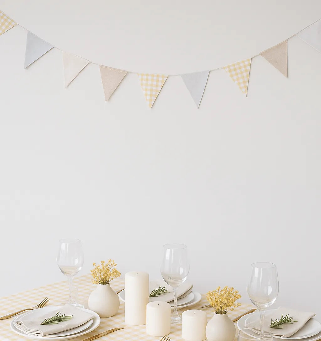 Guirlande Anniversaire Carreaux Beiges-blancs