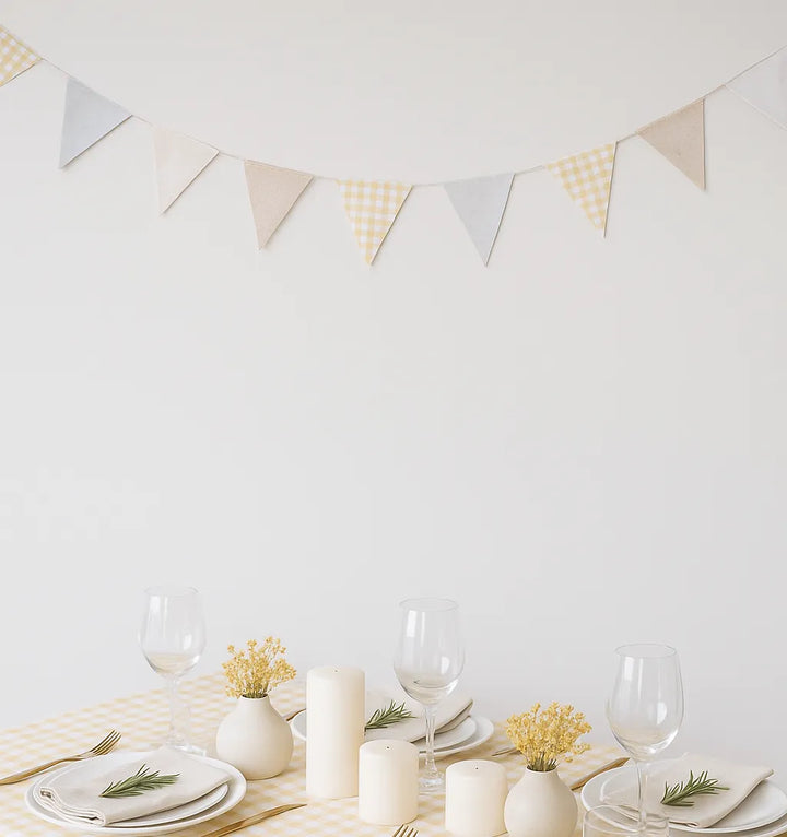 Guirlande Anniversaire Carreaux Beiges-blancs