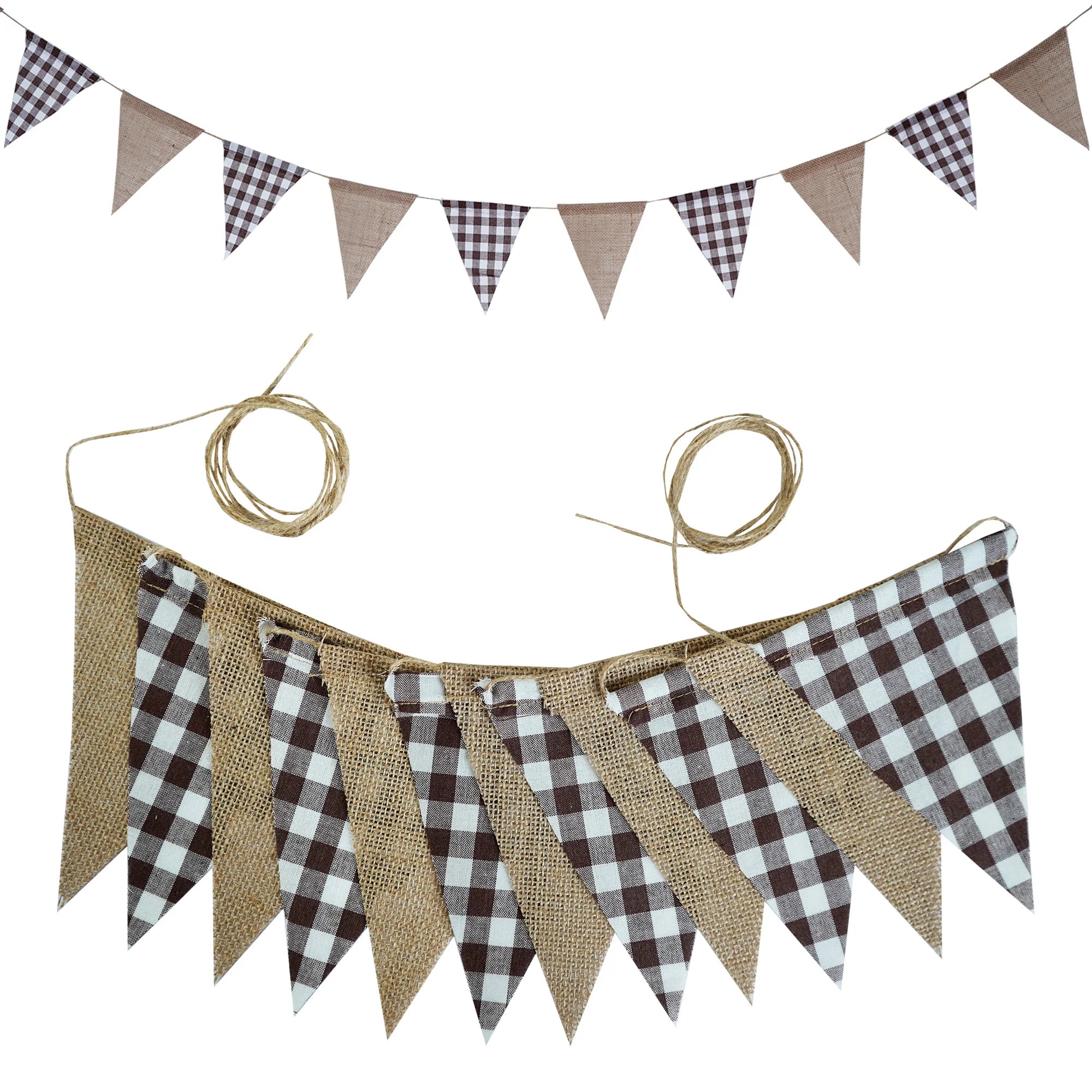 Guirlande Anniversaire Carreaux Marrons et Jute Unique