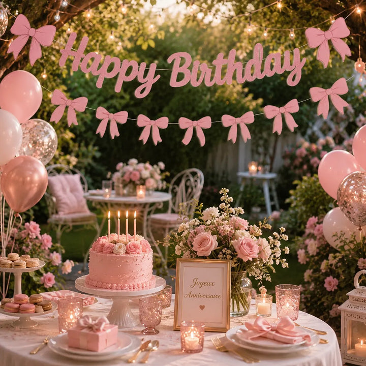 Guirlande Anniversaire Happy Birthday Rose douce