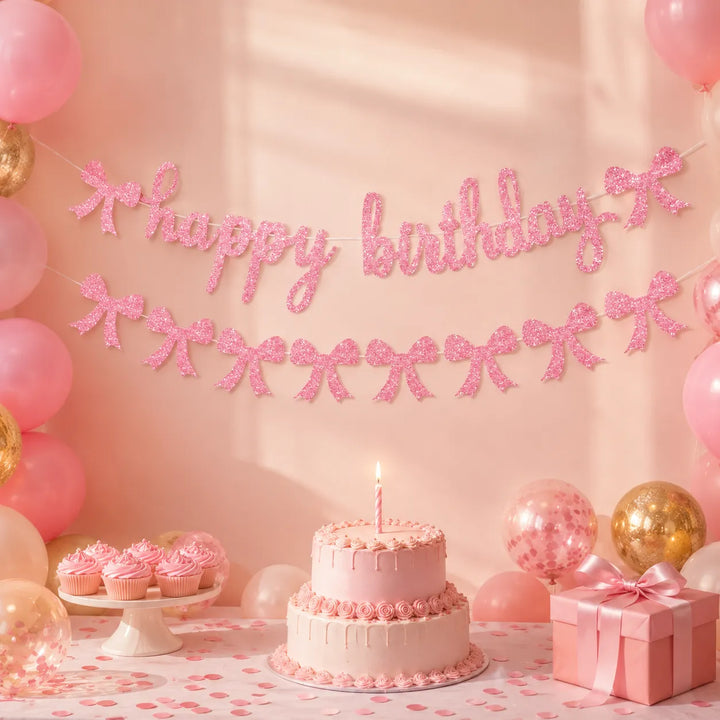 Guirlande Anniversaire Nœud Rose 