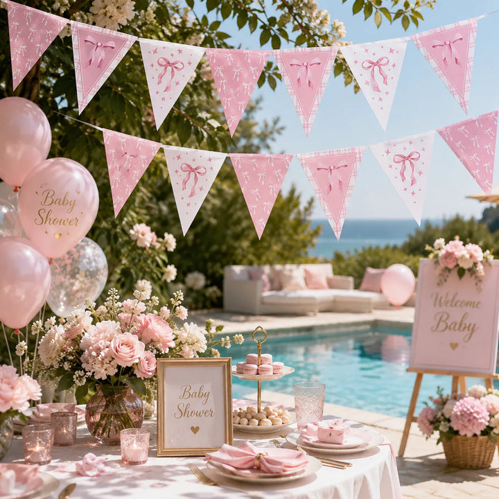 Guirlande Anniversaire Nœud Rose romantique
