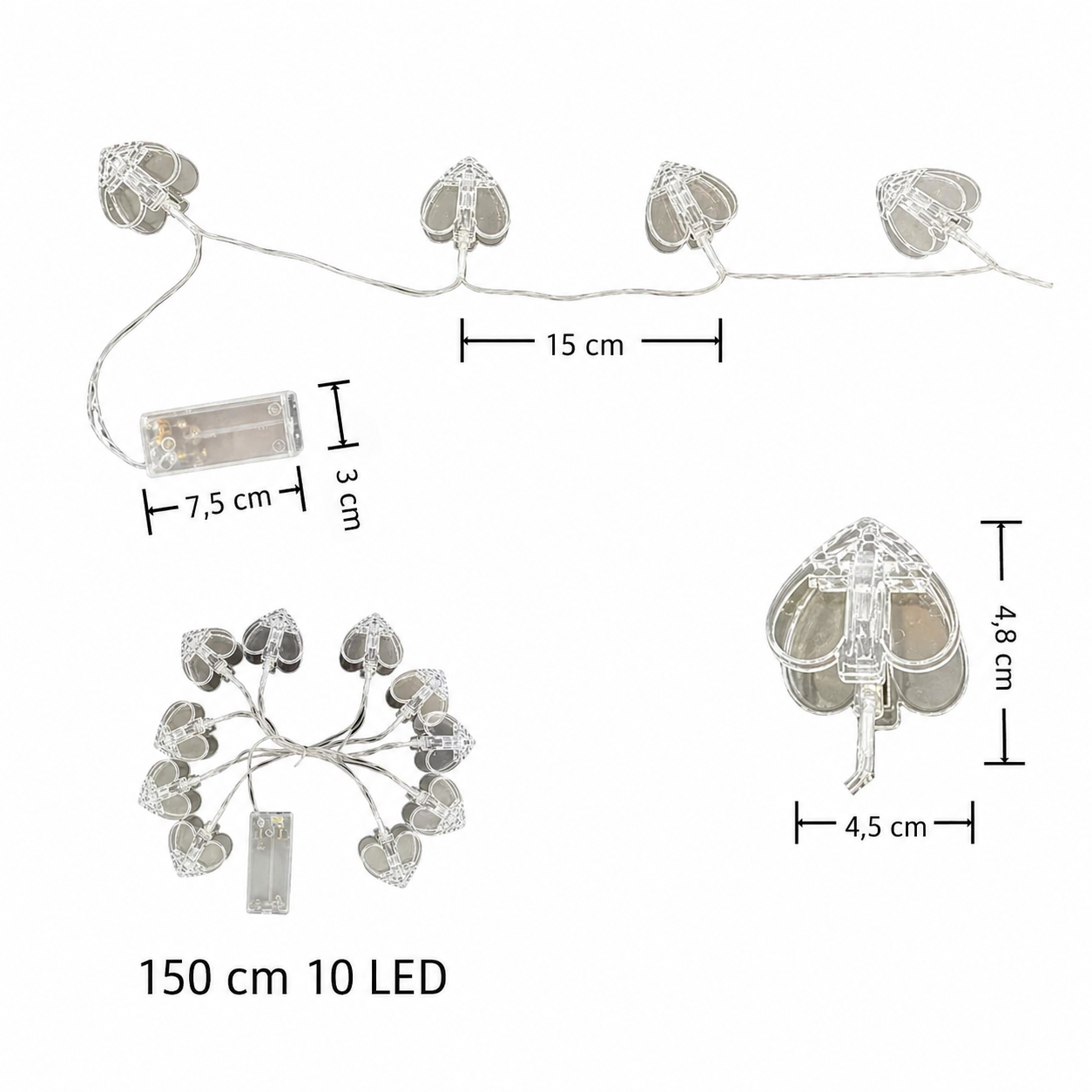 Guirlande à Clips Cœur Lumineux Dimensions