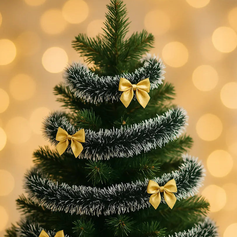 Guirlande Décorative Enneigée à Nœuds Dorés