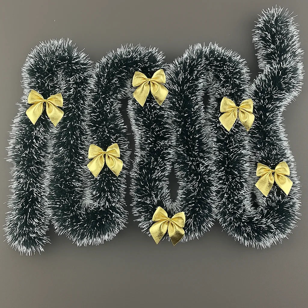 Guirlande Décorative Enneigée à Nœuds Dorés Design