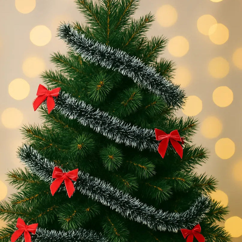 Guirlande Décorative Enneigée à Nœuds Rouges