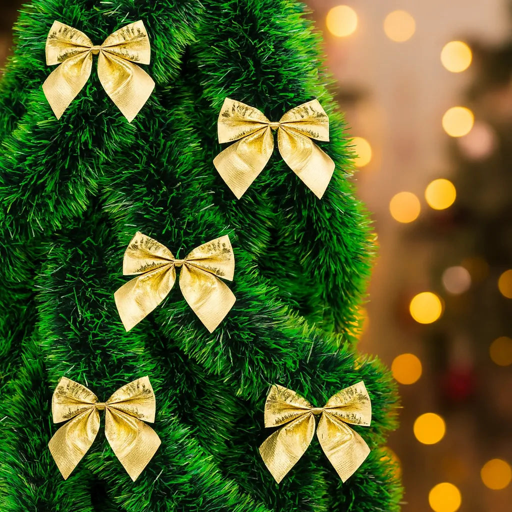 Guirlande Décorative Verte à Nœuds Dorés