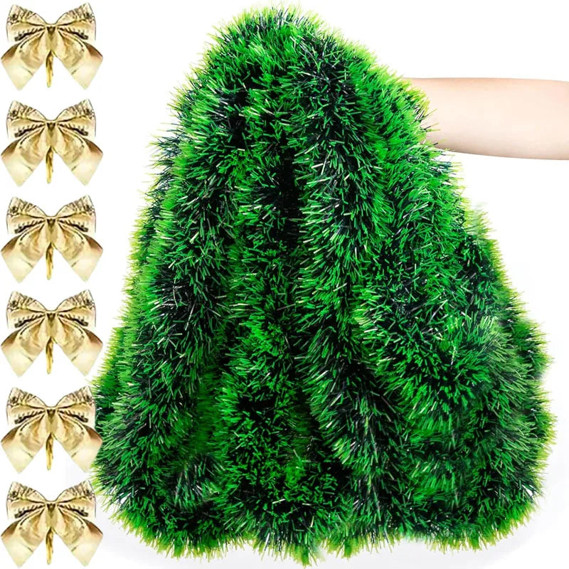 Guirlande Décorative Verte à Nœuds Dorés élégante 