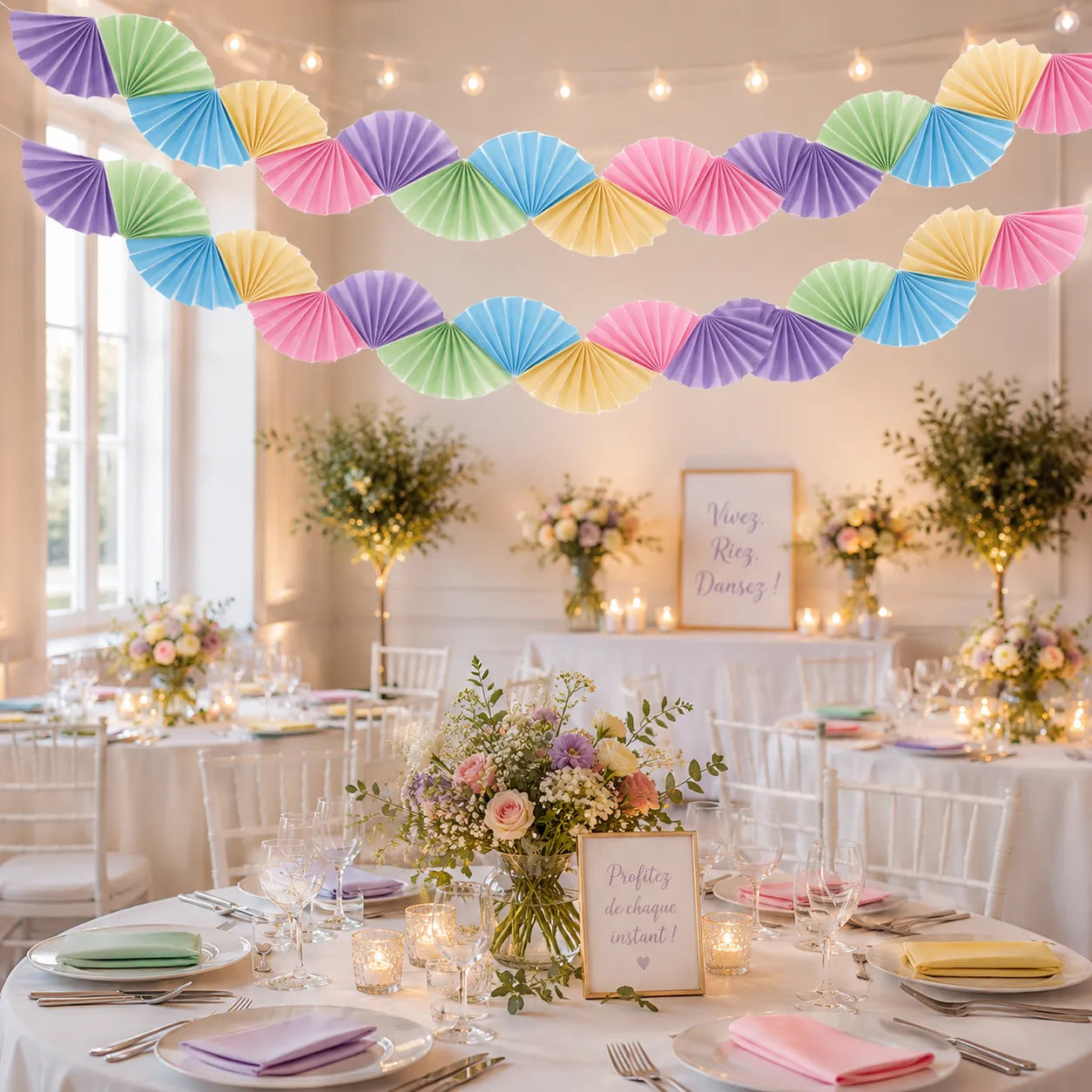 Guirlande Eventails Pastel en Papier romantique