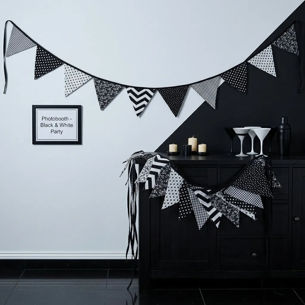 Guirlande Fanions Noir et Blanc Tissu Moderne
