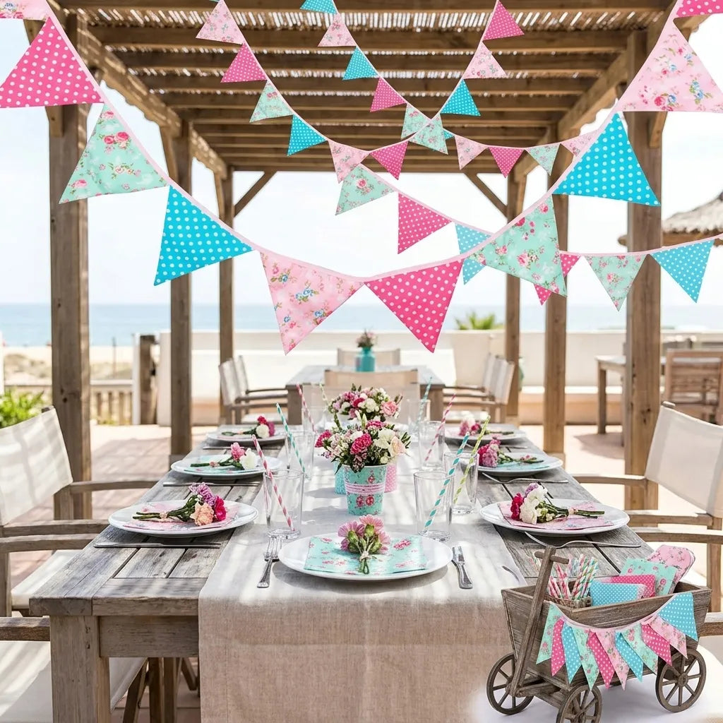 Guirlande Fanions Rose et Bleu Moderne