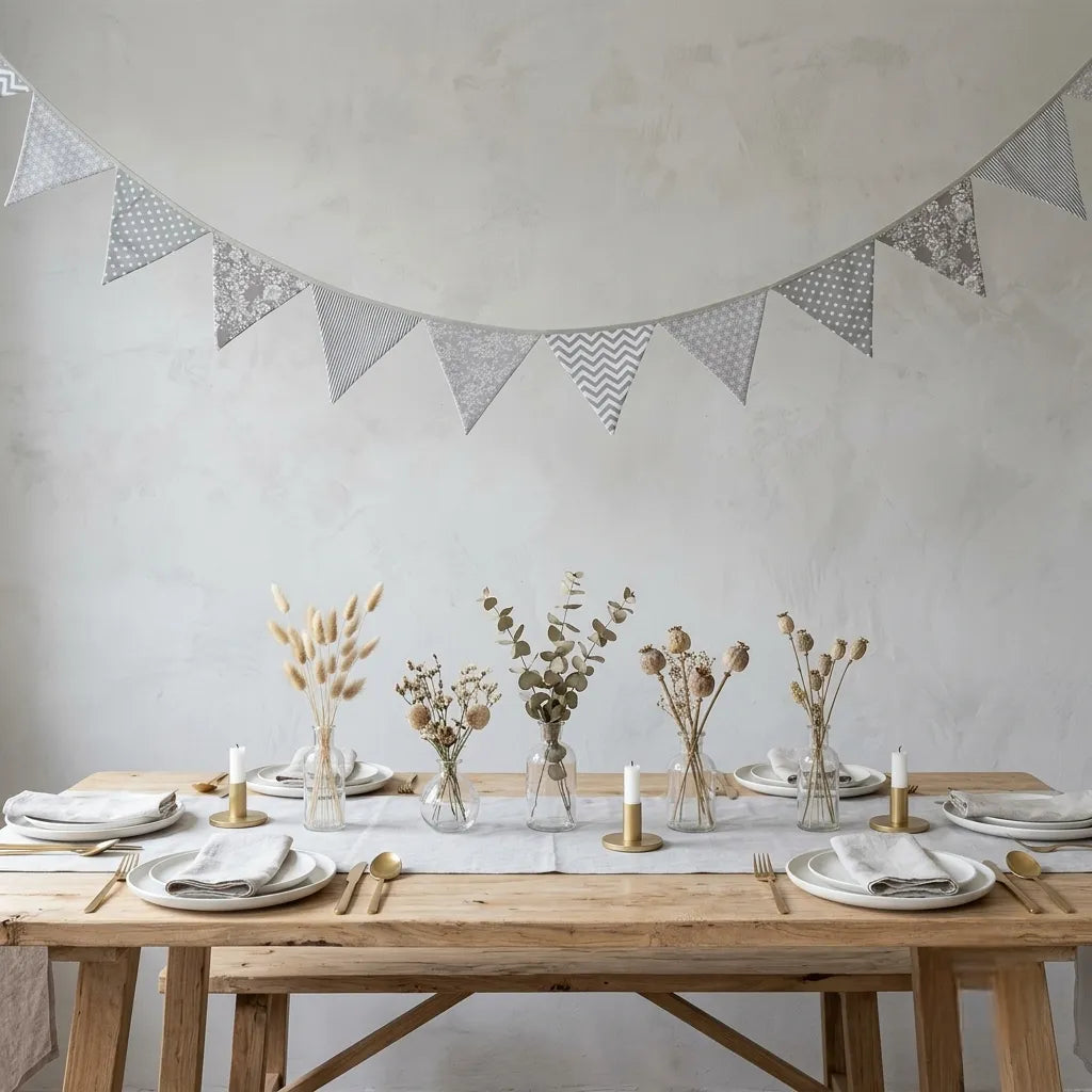Guirlande Fanions en Tissu Gris Moderne