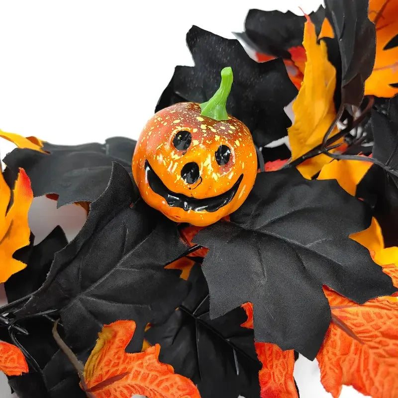 Guirlande Halloween Feuilles Noir et Orange décoratif