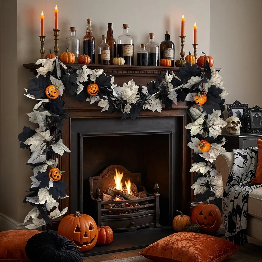 Guirlande Halloween Noir et Blanc Citrouille sombre
